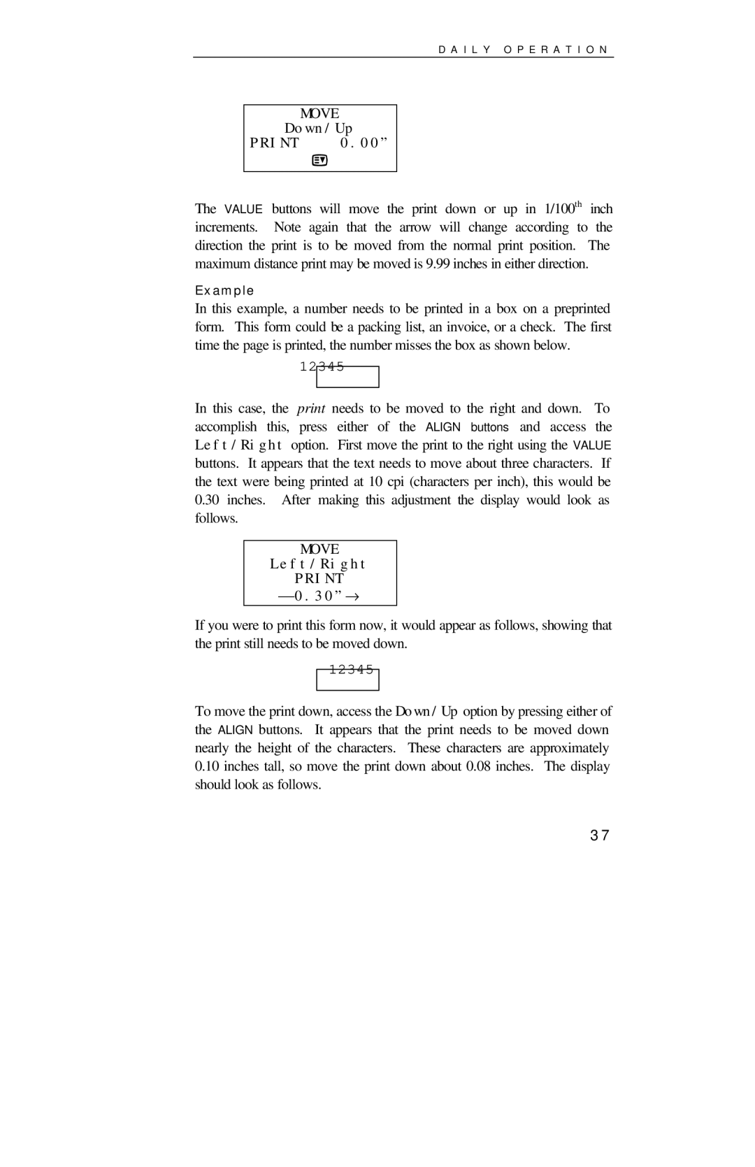 Printek 4000se manual Down/Up Print, ⎯0.30→ 