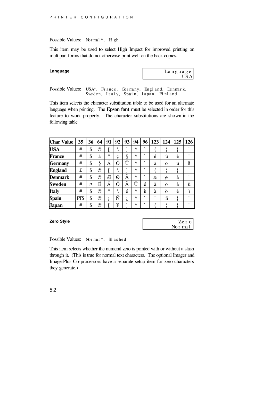 Printek 4000se manual Language, Zero Normal 