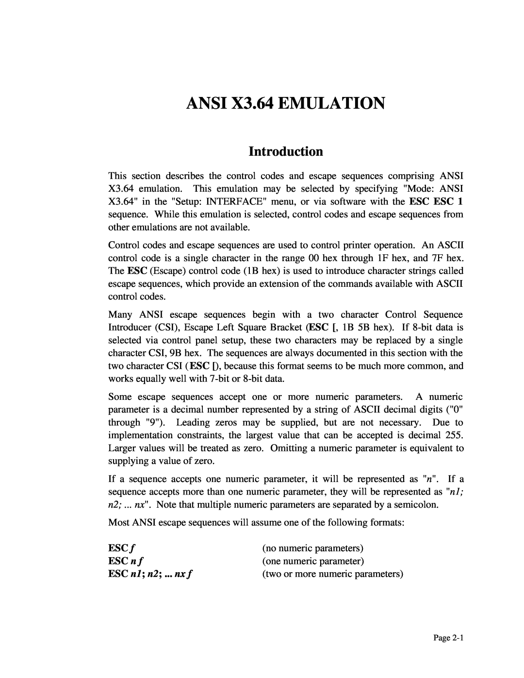 Printek 4300, 4503, 4500 manual ANSI X3.64 EMULATION, Introduction 