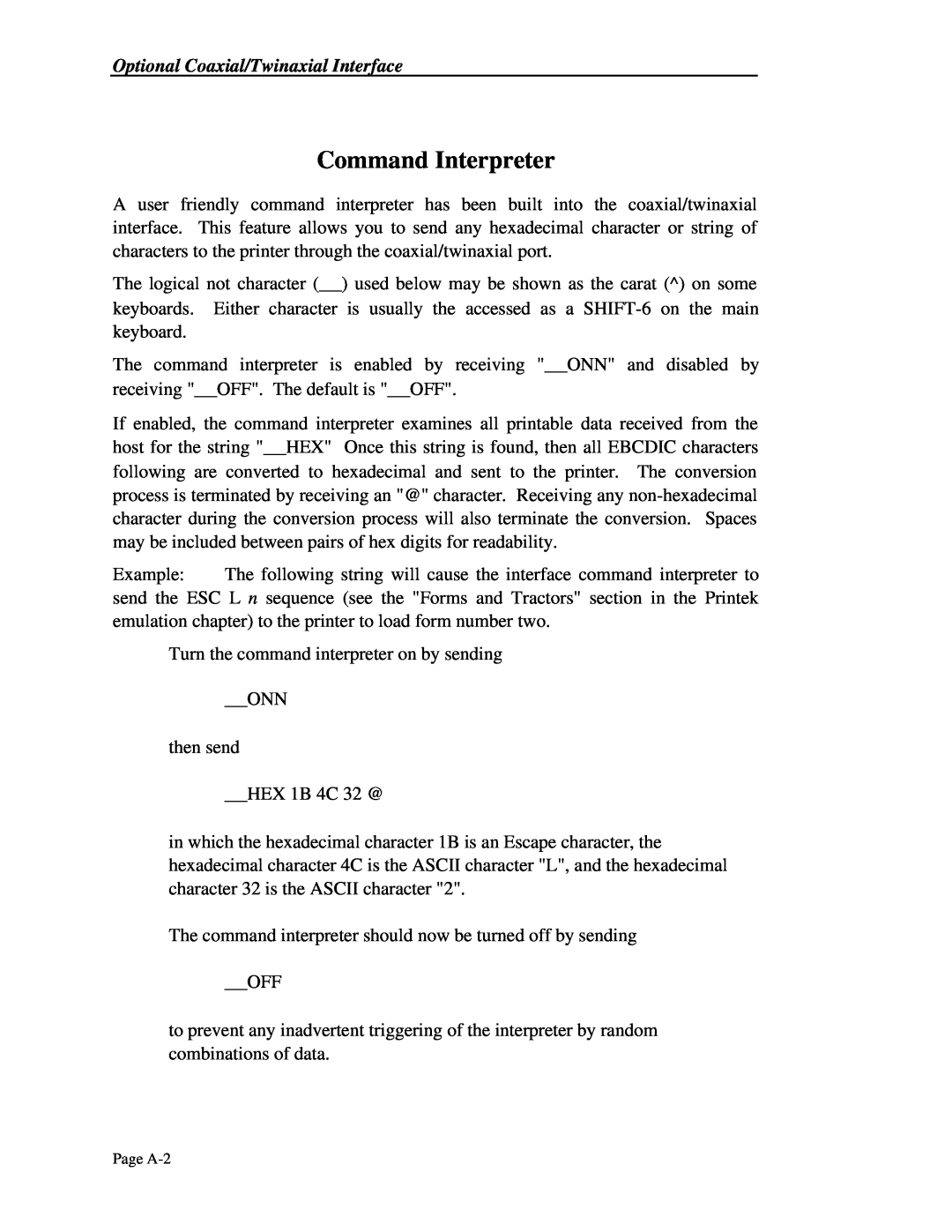 Printek 4503, 4300, 4500 manual Command Interpreter, Optional Coaxial/Twinaxial Interface 