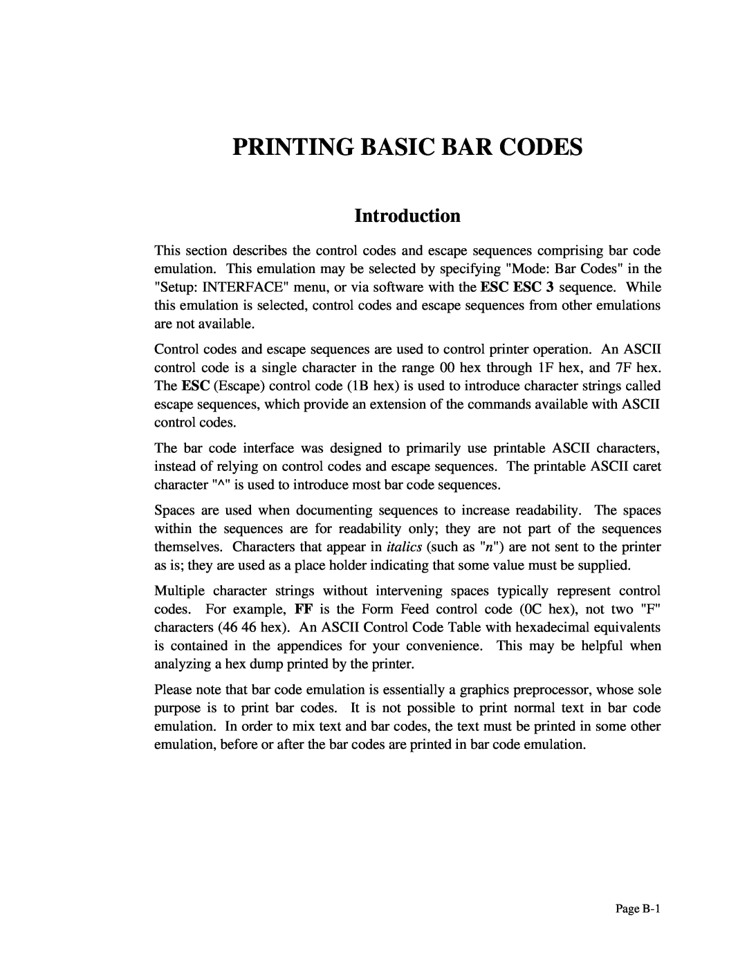 Printek 4503, 4300, 4500 manual Printing Basic Bar Codes, Introduction, Page B-1 