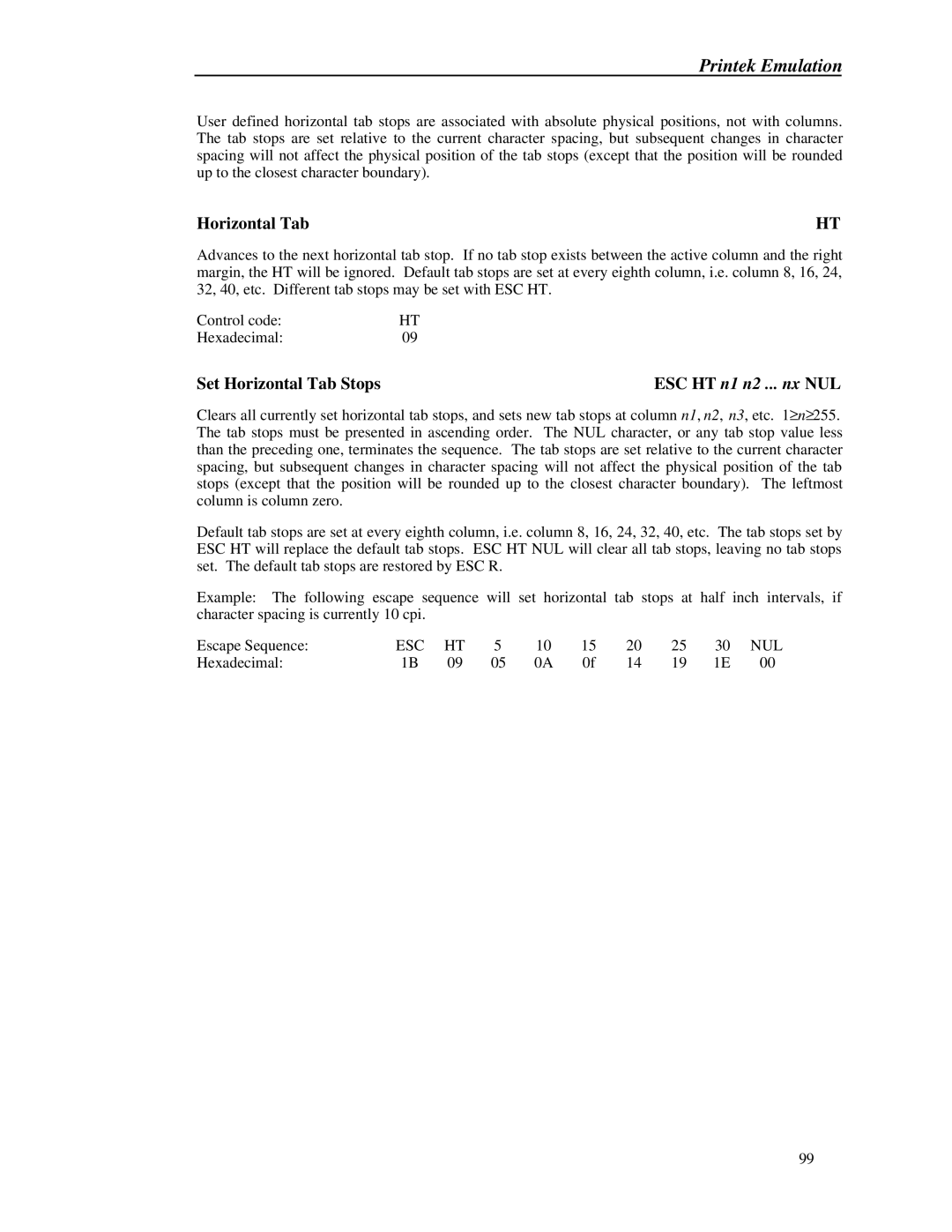 Printek 8000 manual ESC HT n1 n2 ... nx NUL 