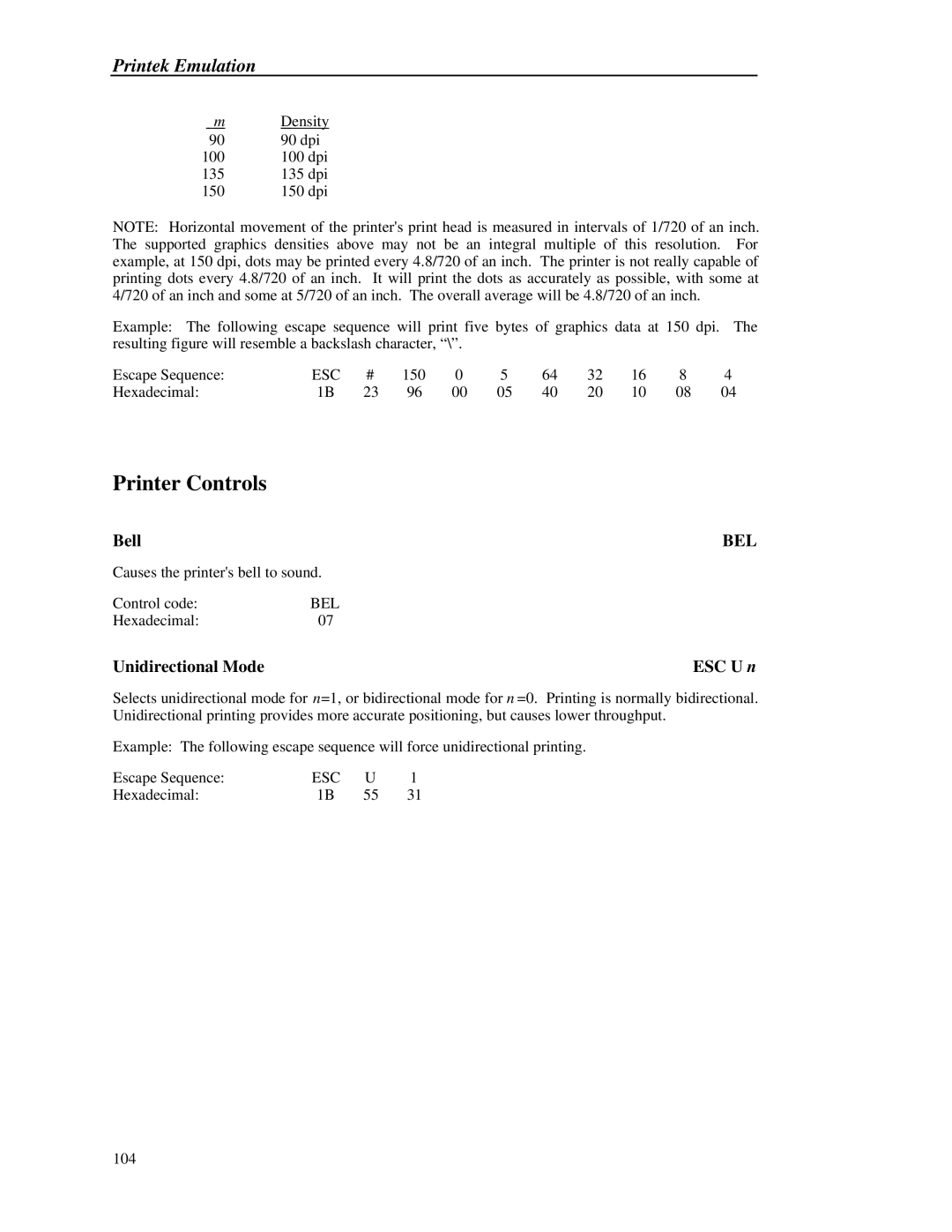 Printek 8000 manual Hexadecimal 