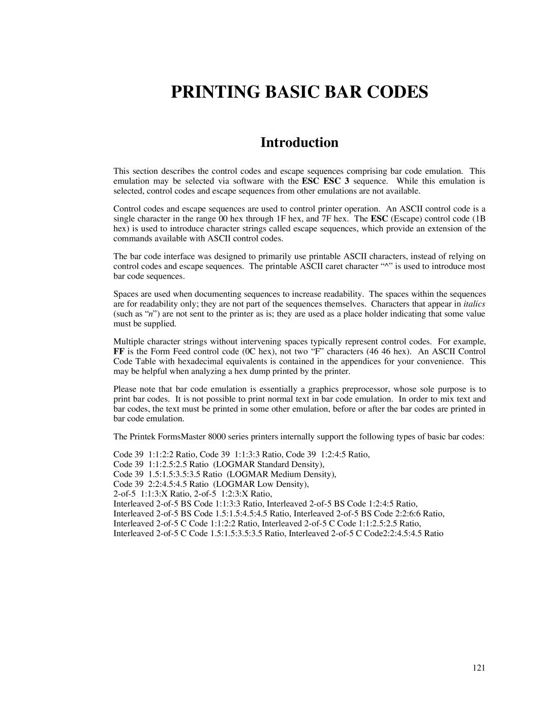 Printek 8000 manual Printing Basic BAR Codes 