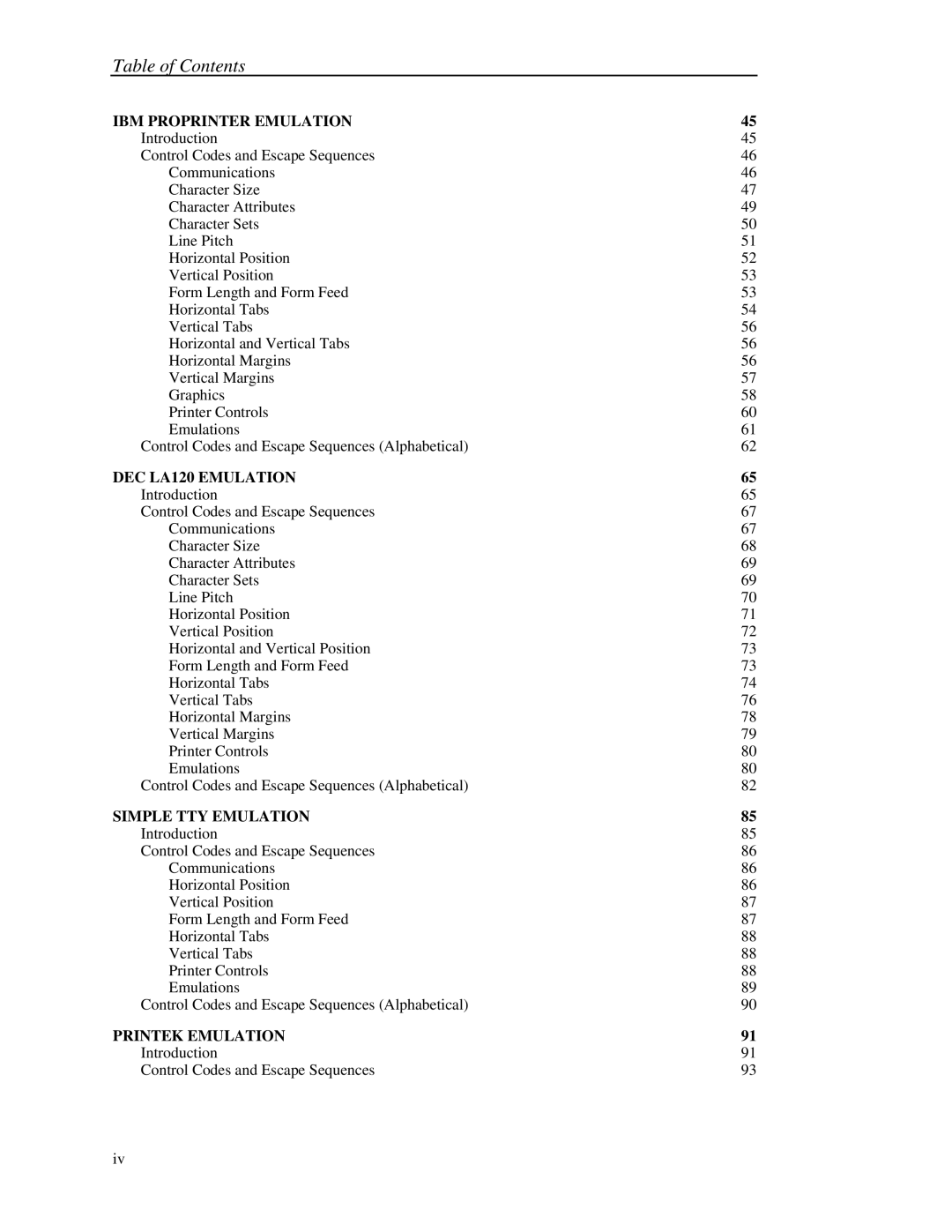 Printek 8000 manual Table of Contents 