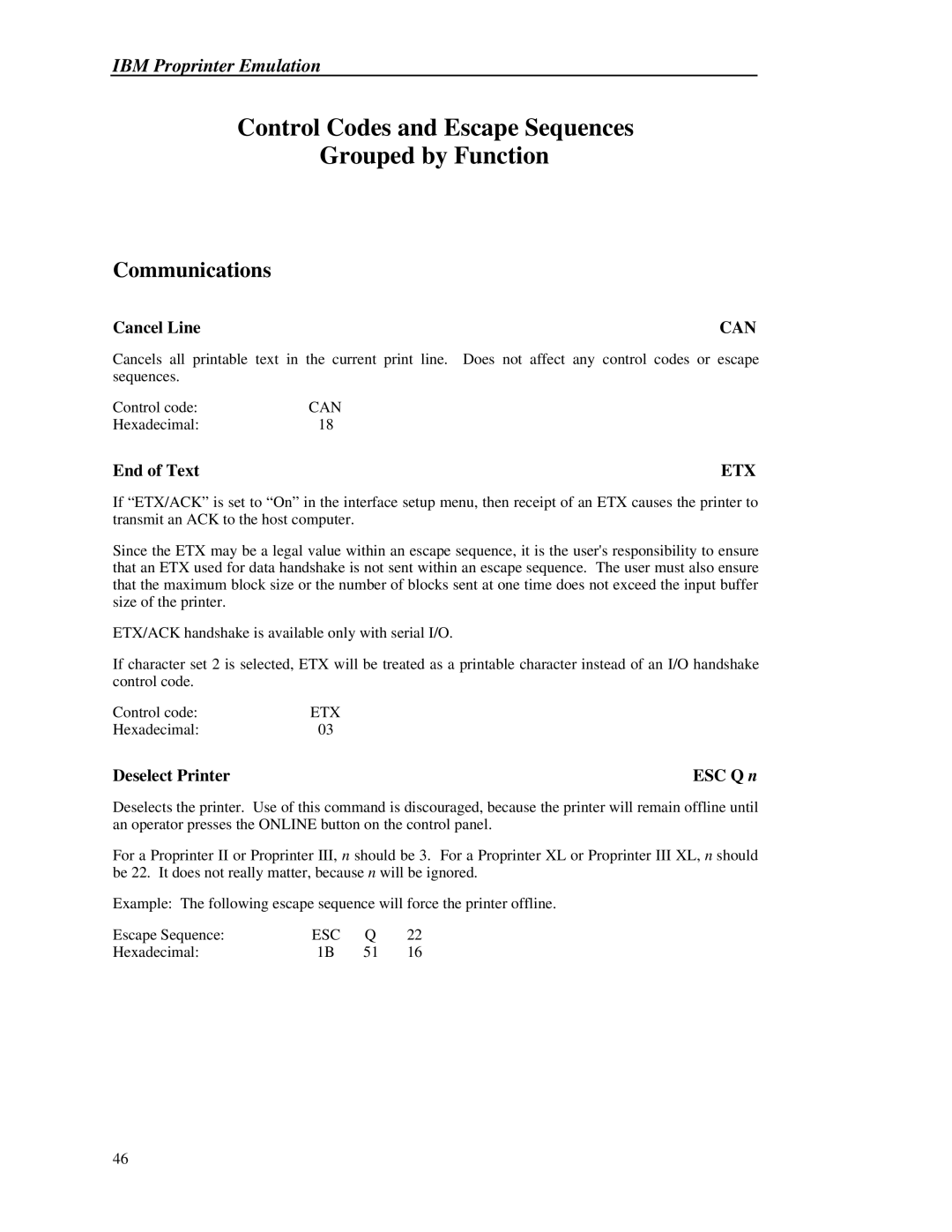 Printek 8000 manual IBM Proprinter Emulation 