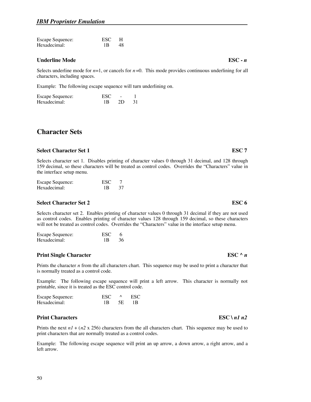 Printek 8000 manual Select Character Set, Print Single Character, Print Characters 