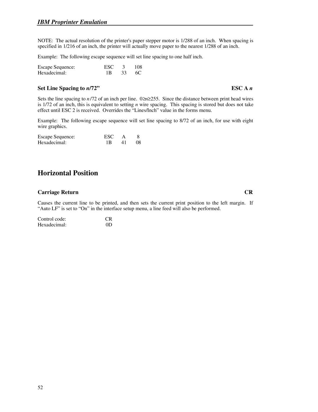 Printek 8000 manual Horizontal Position 