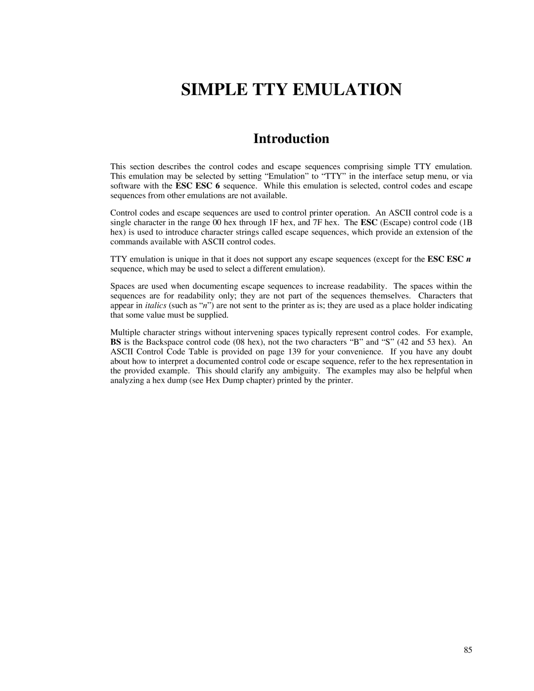 Printek 8000 manual Simple TTY Emulation, Introduction 