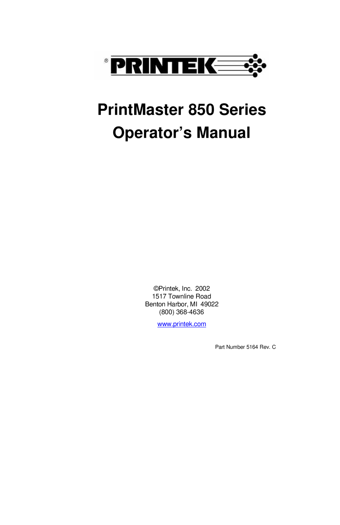 Printek manual PrintMaster 850 Series Operator’s Manual 