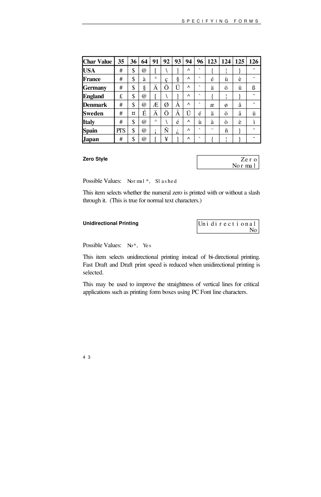 Printek 850 Series manual Zero Normal, Unidirectional No 