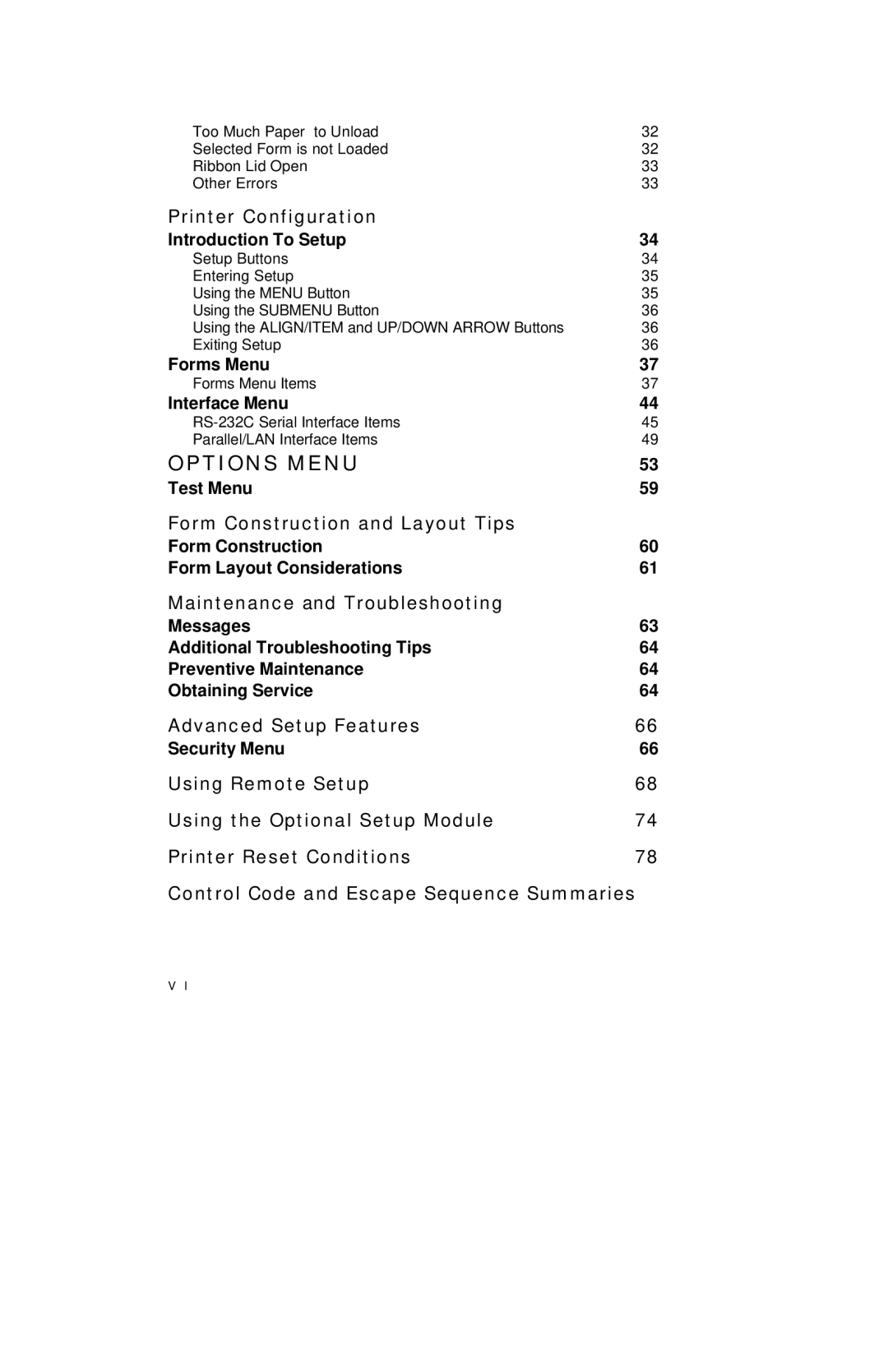 Printek 850 Series manual Introduction To Setup, Forms Menu, Interface Menu, Test Menu, Security Menu 