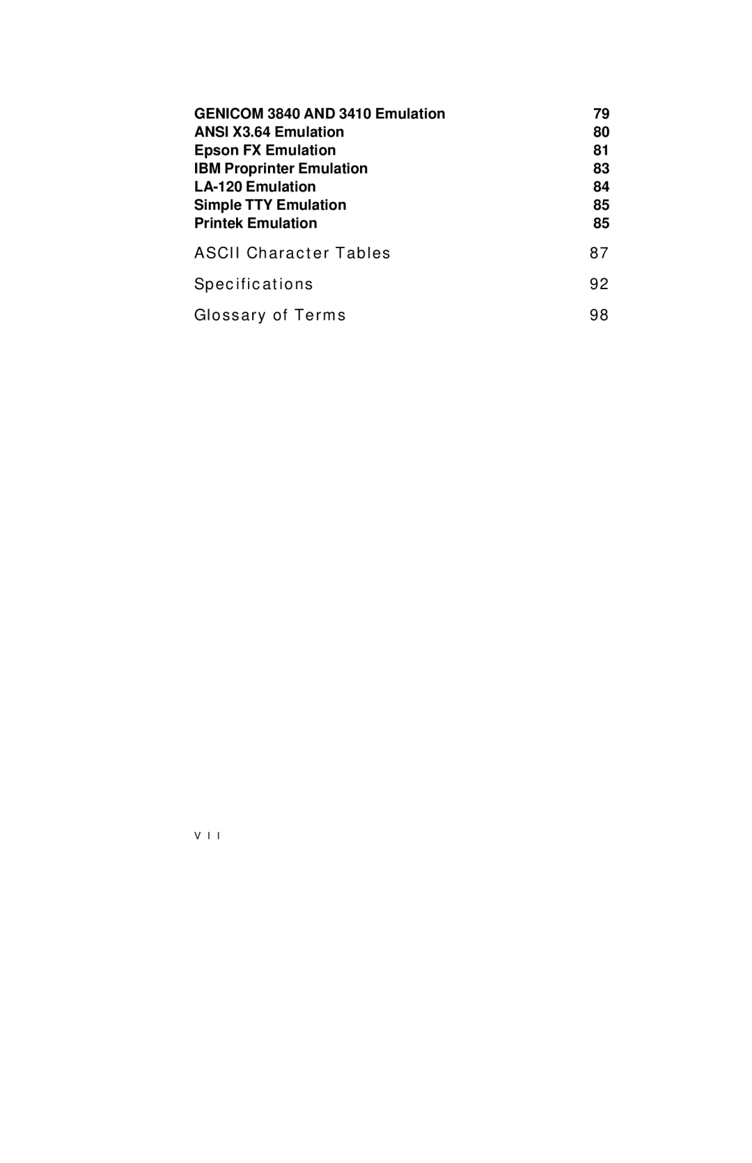 Printek 850 Series manual Ascii Character Tables Specifications Glossary of Terms 