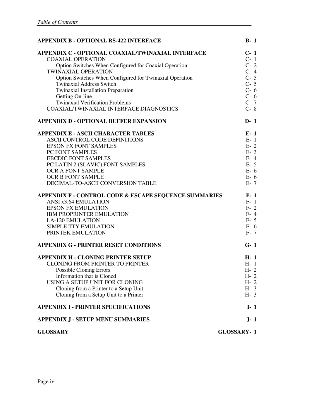 Printek FormsPro 4300, 4500, 4503 operation manual Appendix F Control Code & Escape Sequence Summaries 