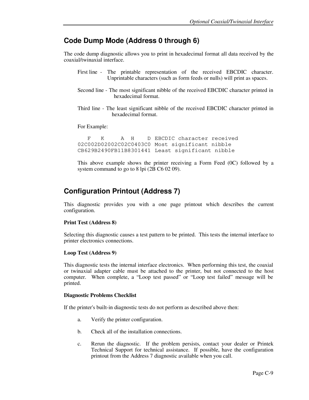 Printek 4500, 4503, FormsPro 4300 operation manual Code Dump Mode Address 0 through, Configuration Printout Address 