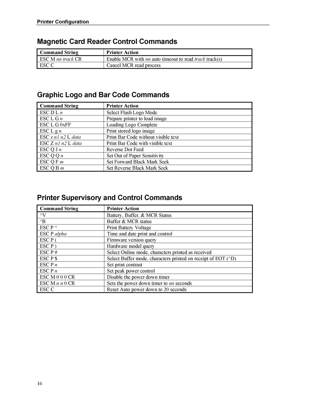 Printek Mt2 Series manual Magnetic Card Reader Control Commands 