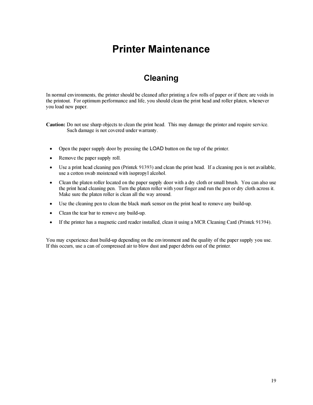 Printek Mt2 Series manual Printer Maintenance, Cleaning 