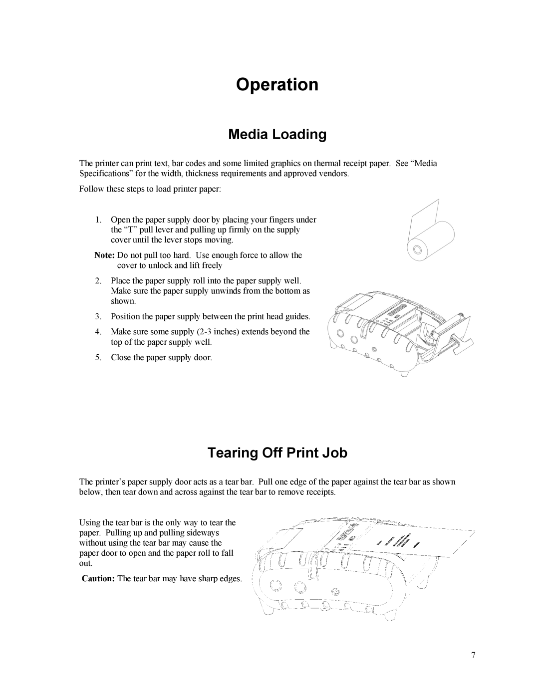 Printek Mt3-II manual Operation, Media Loading, Tearing Off Print Job 