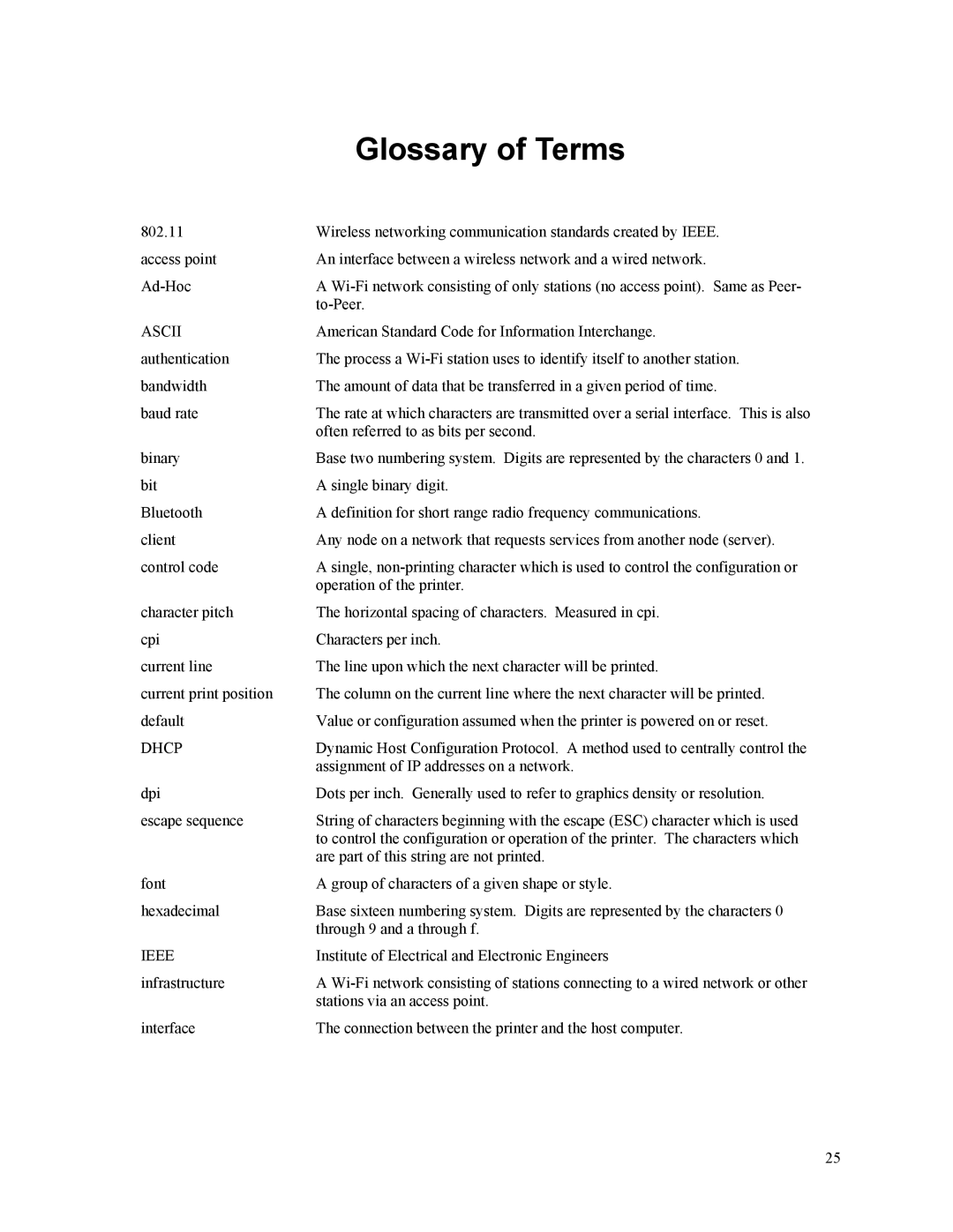 Printek Mt3-II manual Glossary of Terms, Ascii 