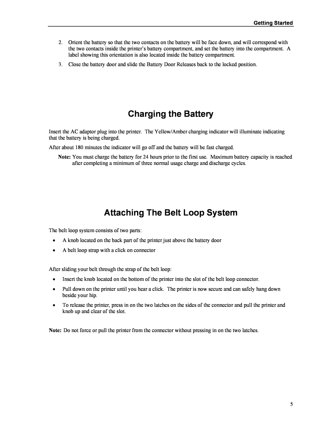 Printek Mt3-II manual Charging the Battery, Attaching The Belt Loop System, Getting Started 