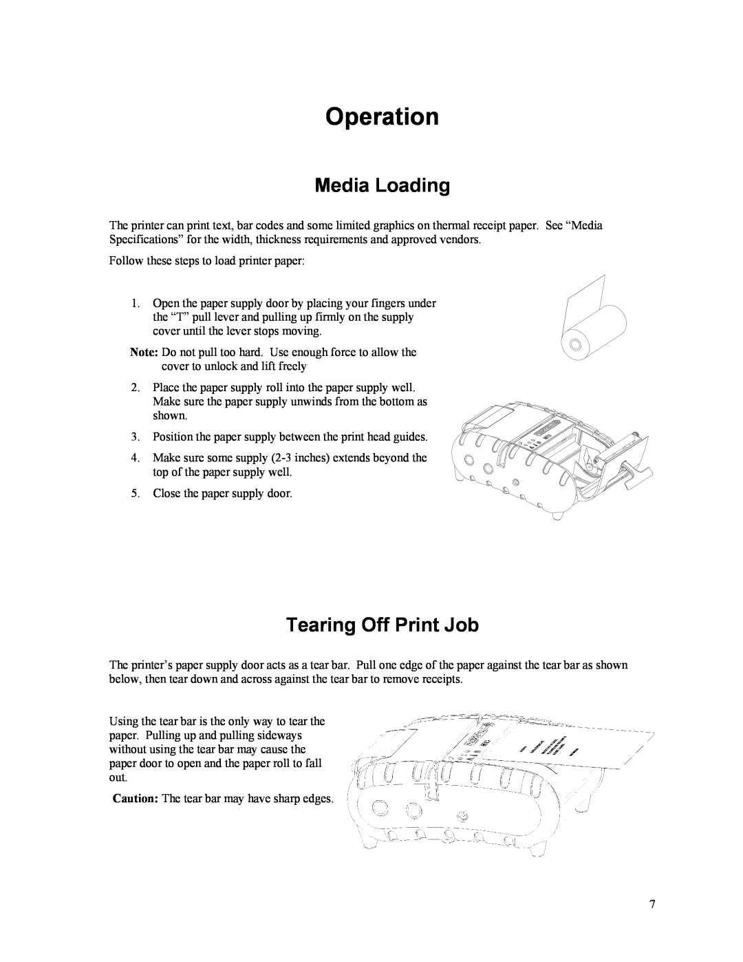 Printek Mt3-II manual Operation, Media Loading, Tearing Off Print Job 