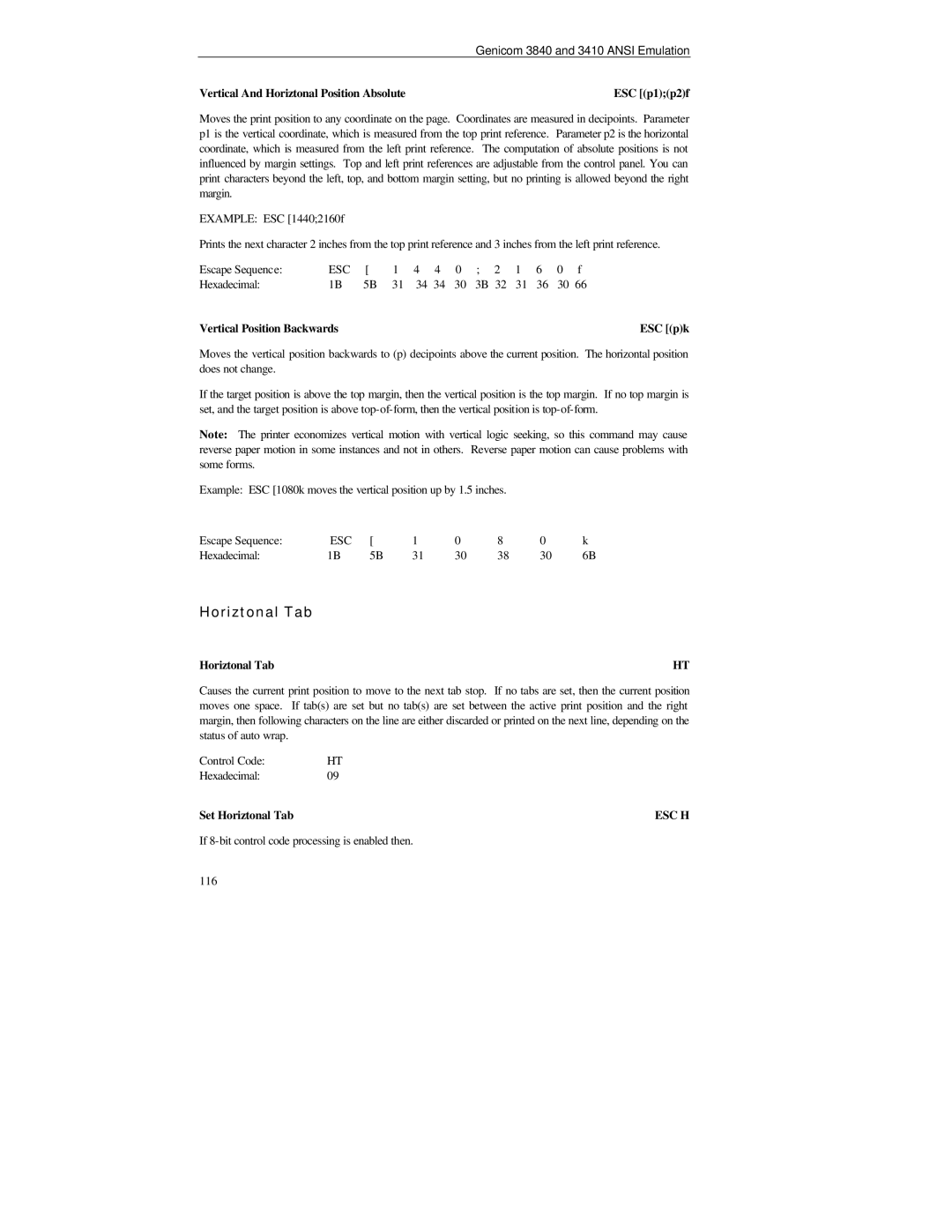 Printek FormsMaster 8000se Series Horiztonal Tab, Vertical And Horiztonal Position Absolute, Vertical Position Backwards 