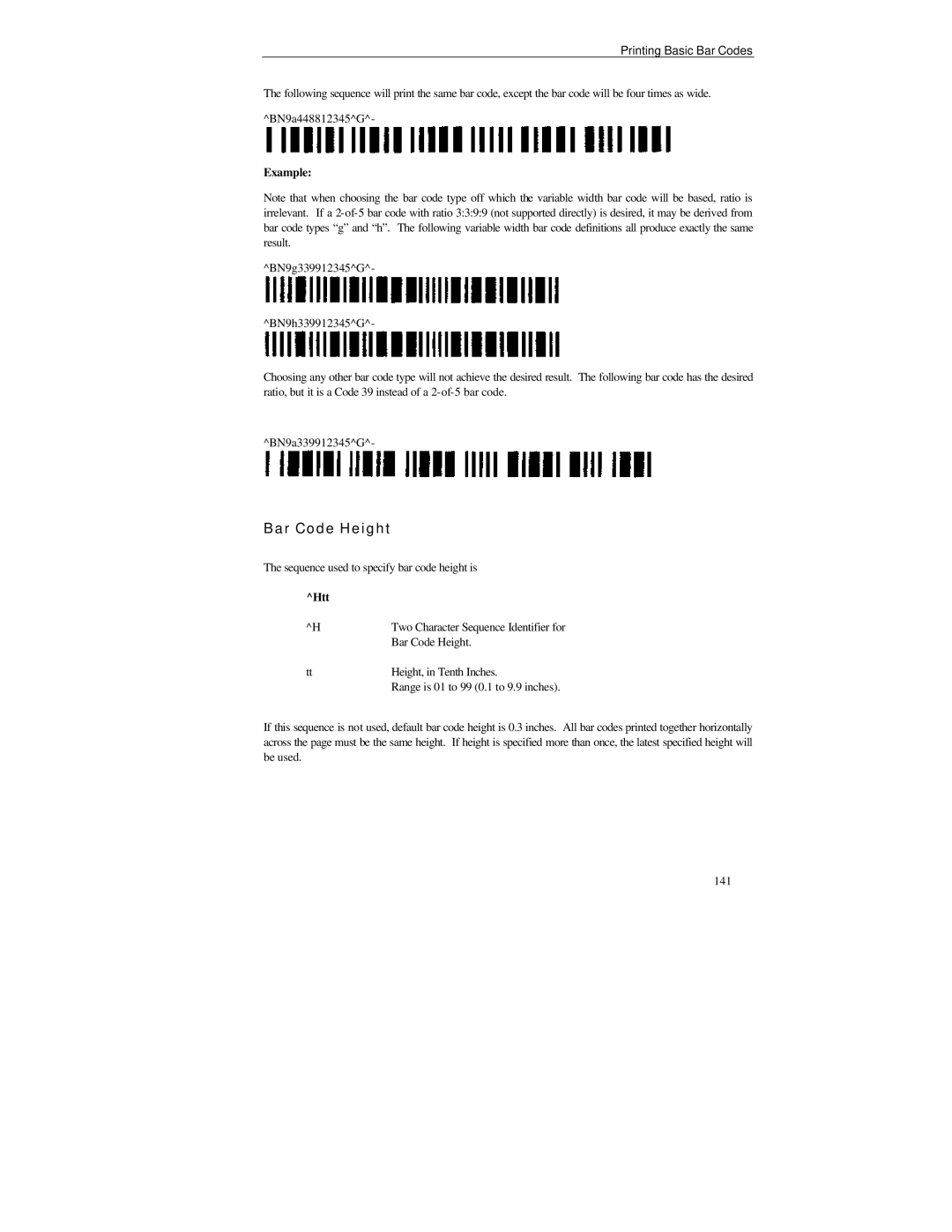 Printek PrintMaster 850 Series, FormsPro 4000se Series, FormsMaster 8000se Series manual Bar Code Height, Htt 