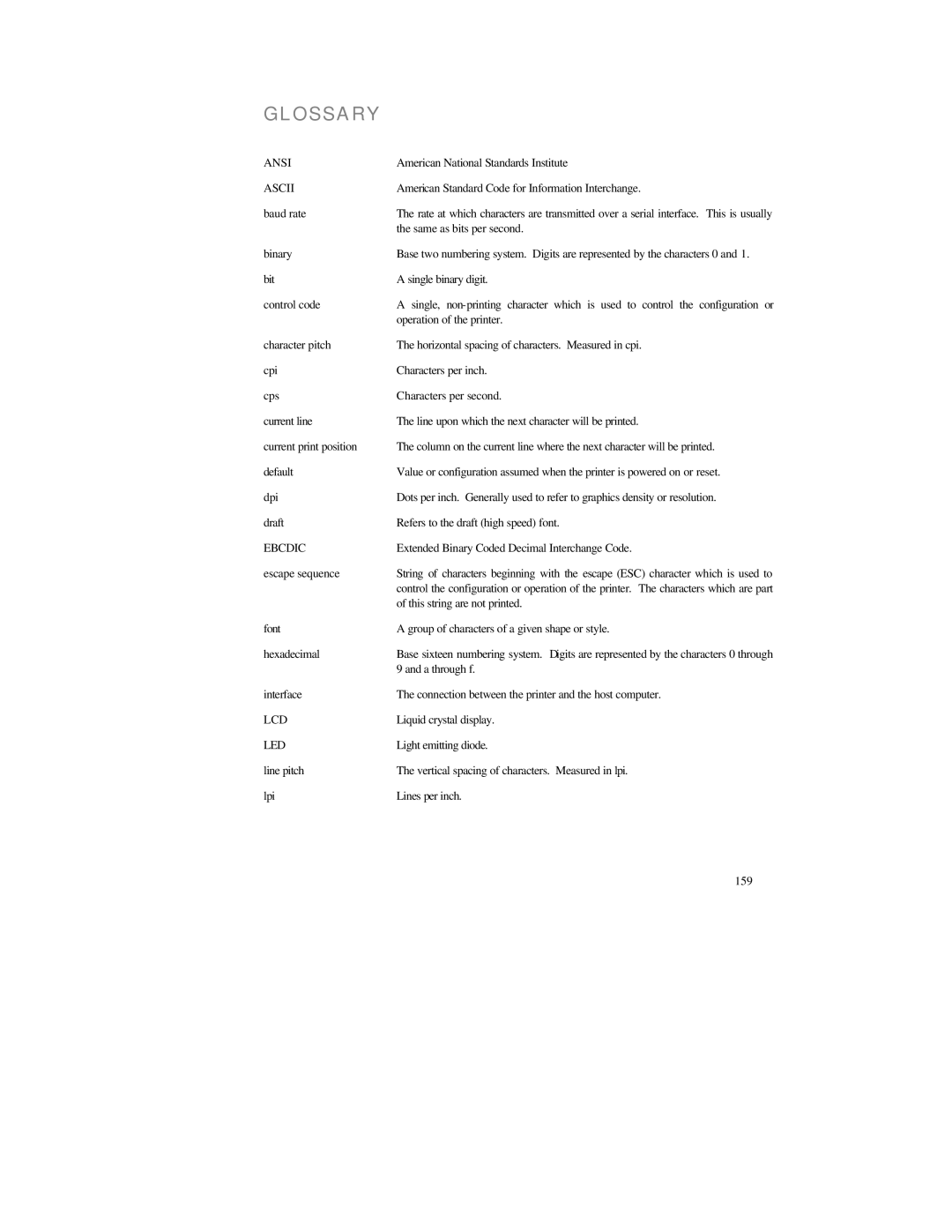 Printek PrintMaster 850 Series, FormsPro 4000se Series, FormsMaster 8000se Series manual Glossary, Ascii 