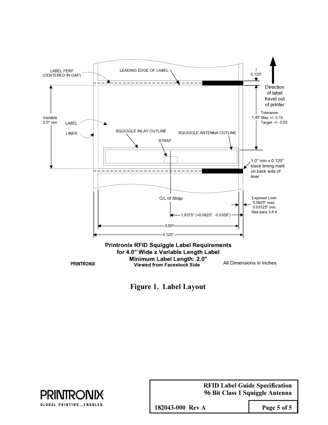 Printronix 182043 warranty Label Layout 