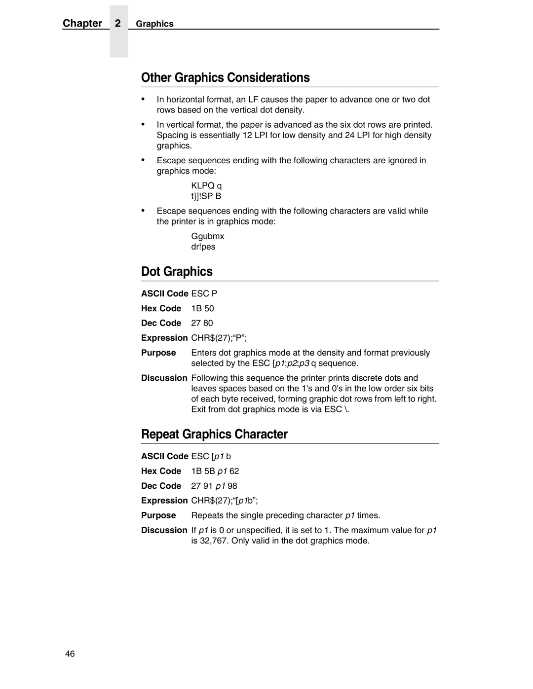 Printronix ANSI Printer manual Other Graphics Considerations, Dot Graphics, Repeat Graphics Character 