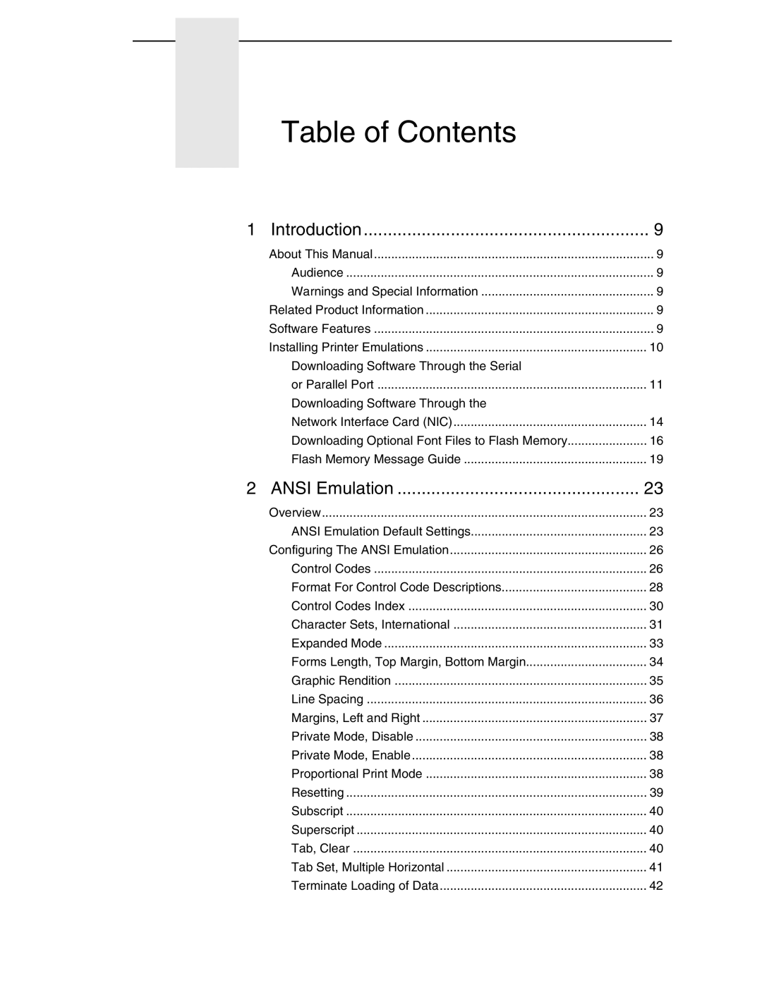 Printronix ANSI Printer manual Table of Contents 