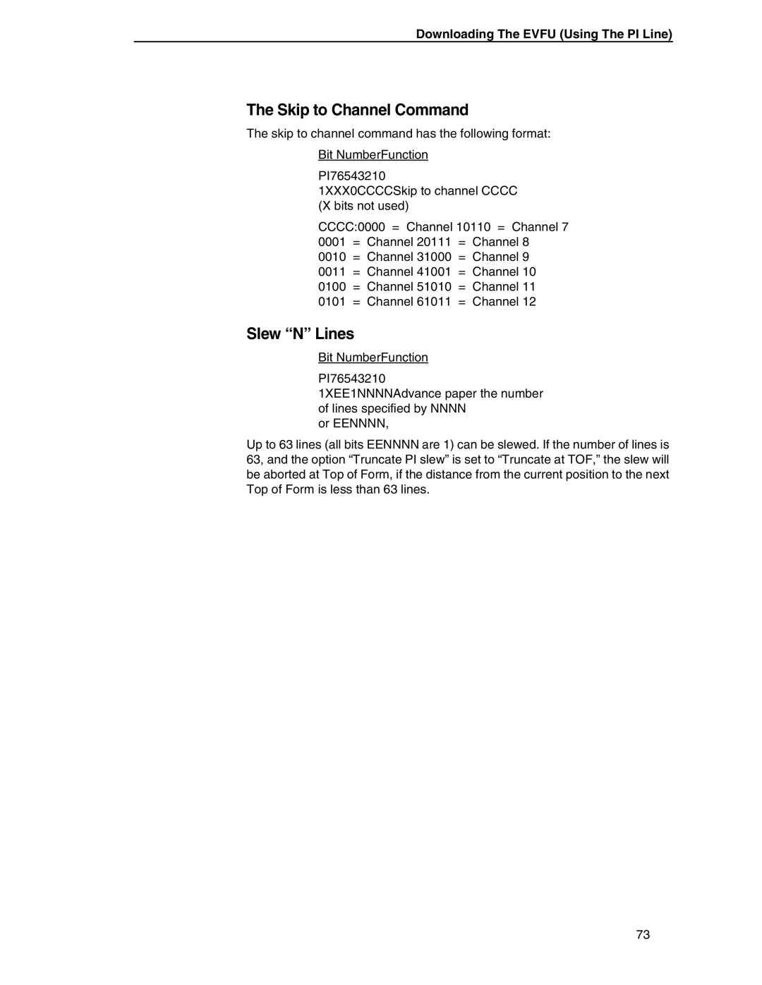 Printronix ANSI Printer manual Skip to Channel Command 