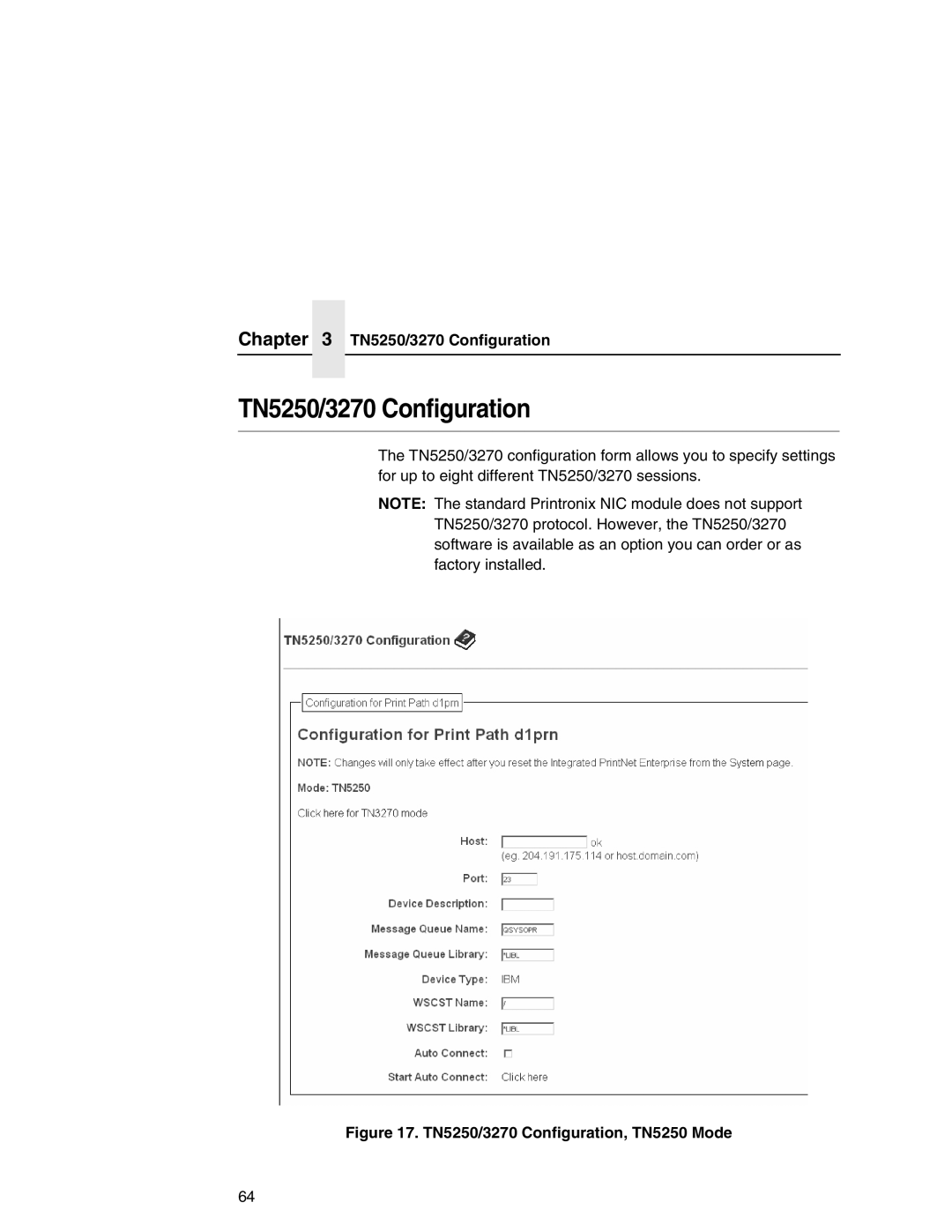 Printronix Integrated Network Interface Card manual TN5250/3270 Configuration 