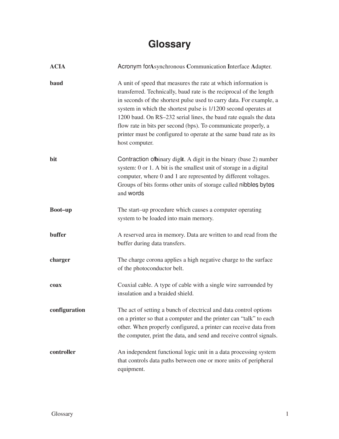 Printronix L1024 manual Glossary 