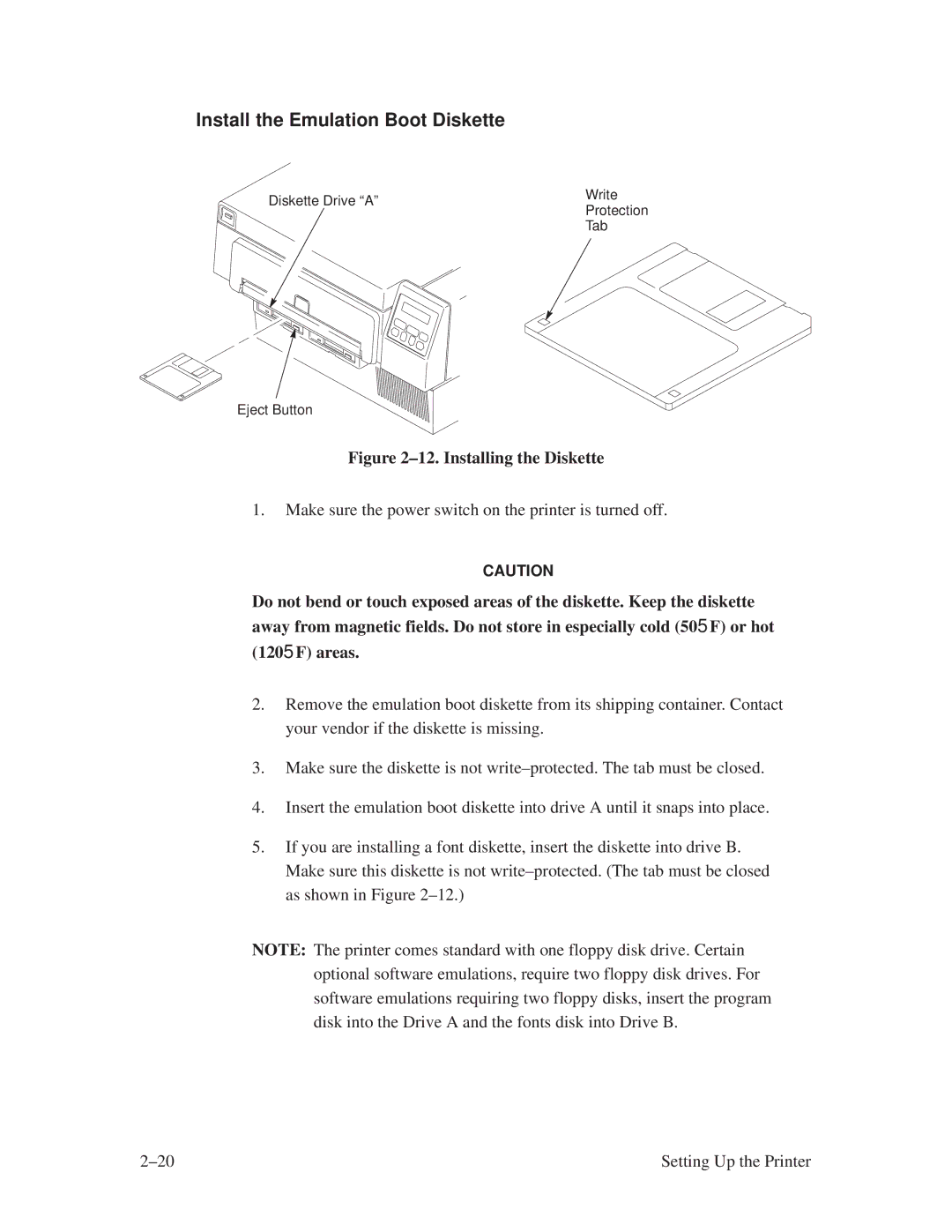 Printronix L1024 manual Install the Emulation Boot Diskette, ±12. Installing the Diskette 