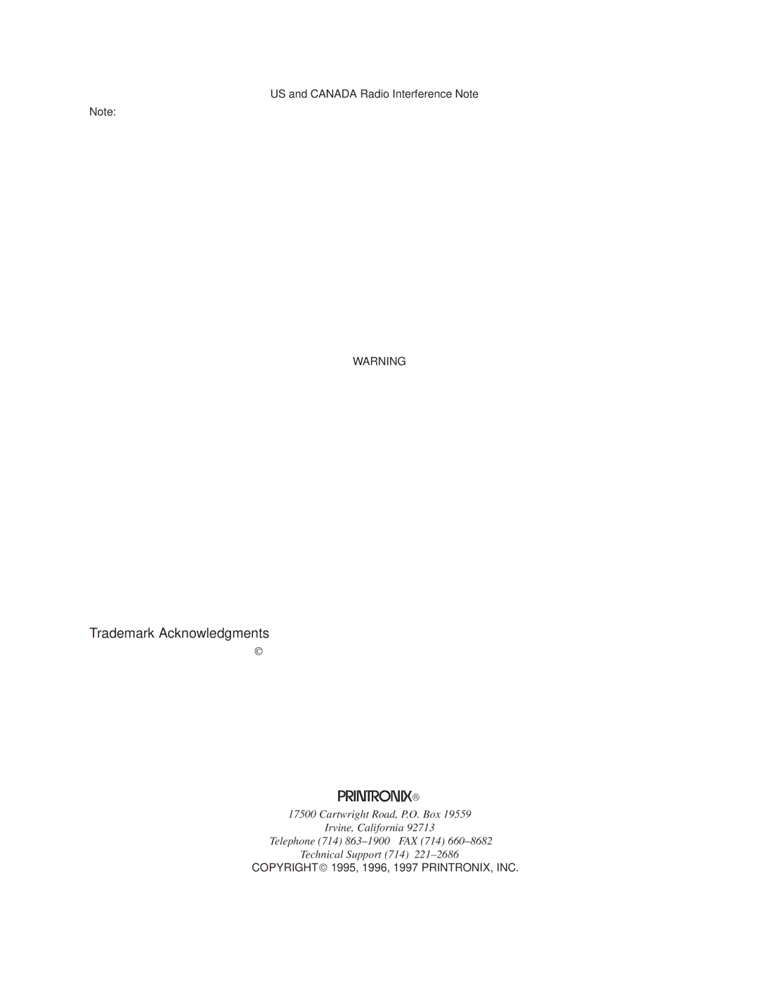 Printronix L1024 manual Trademark Acknowledgments 