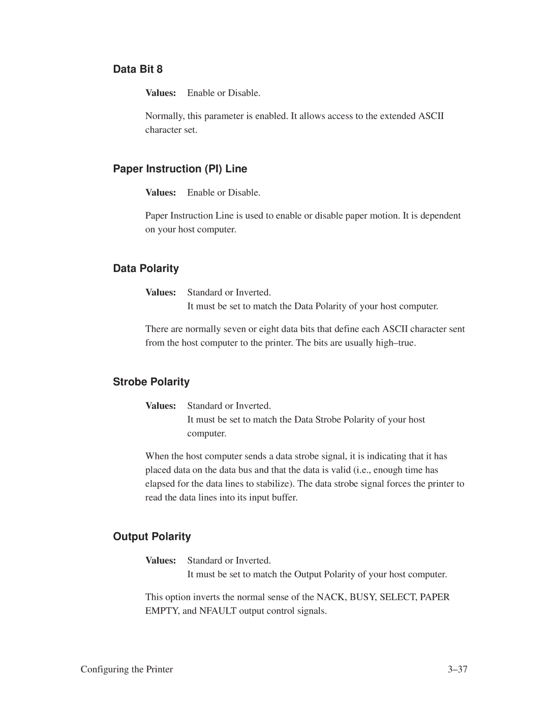 Printronix L1024 manual Data Bit 