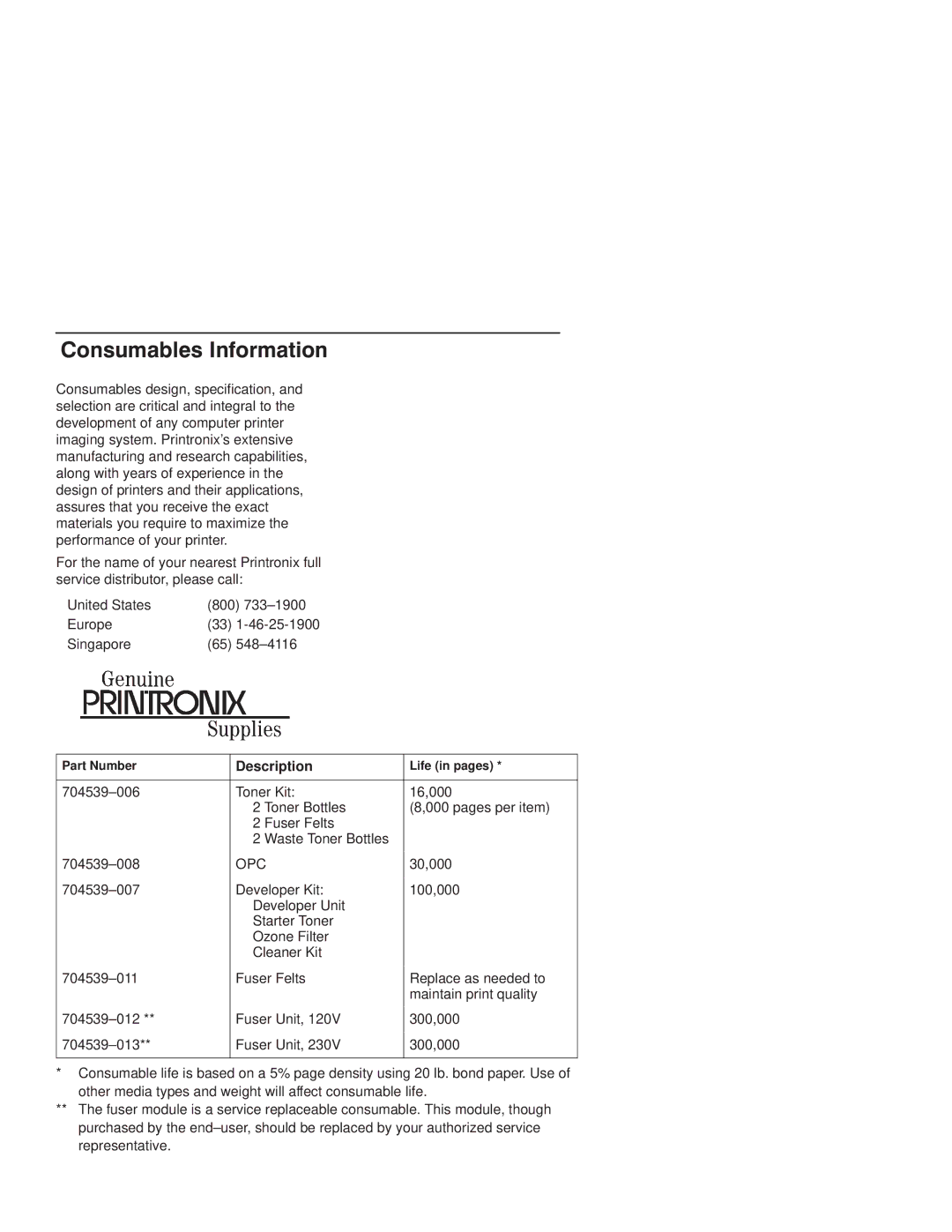 Printronix L1524 manual Onsumables Information 