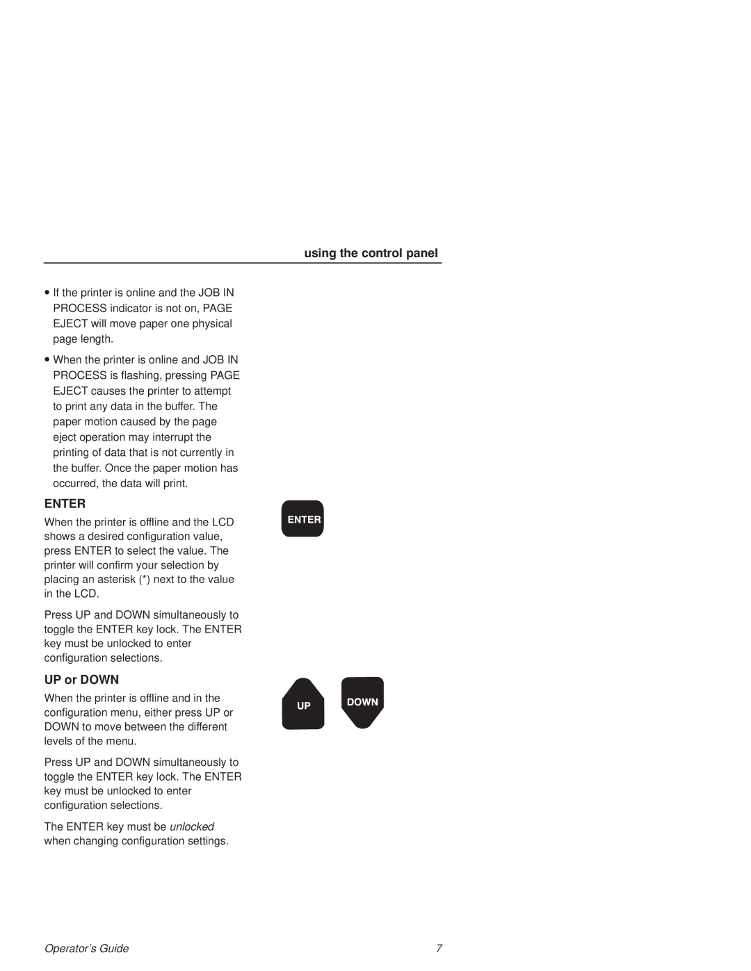 Printronix L1524 manual Enter, UP or Down 