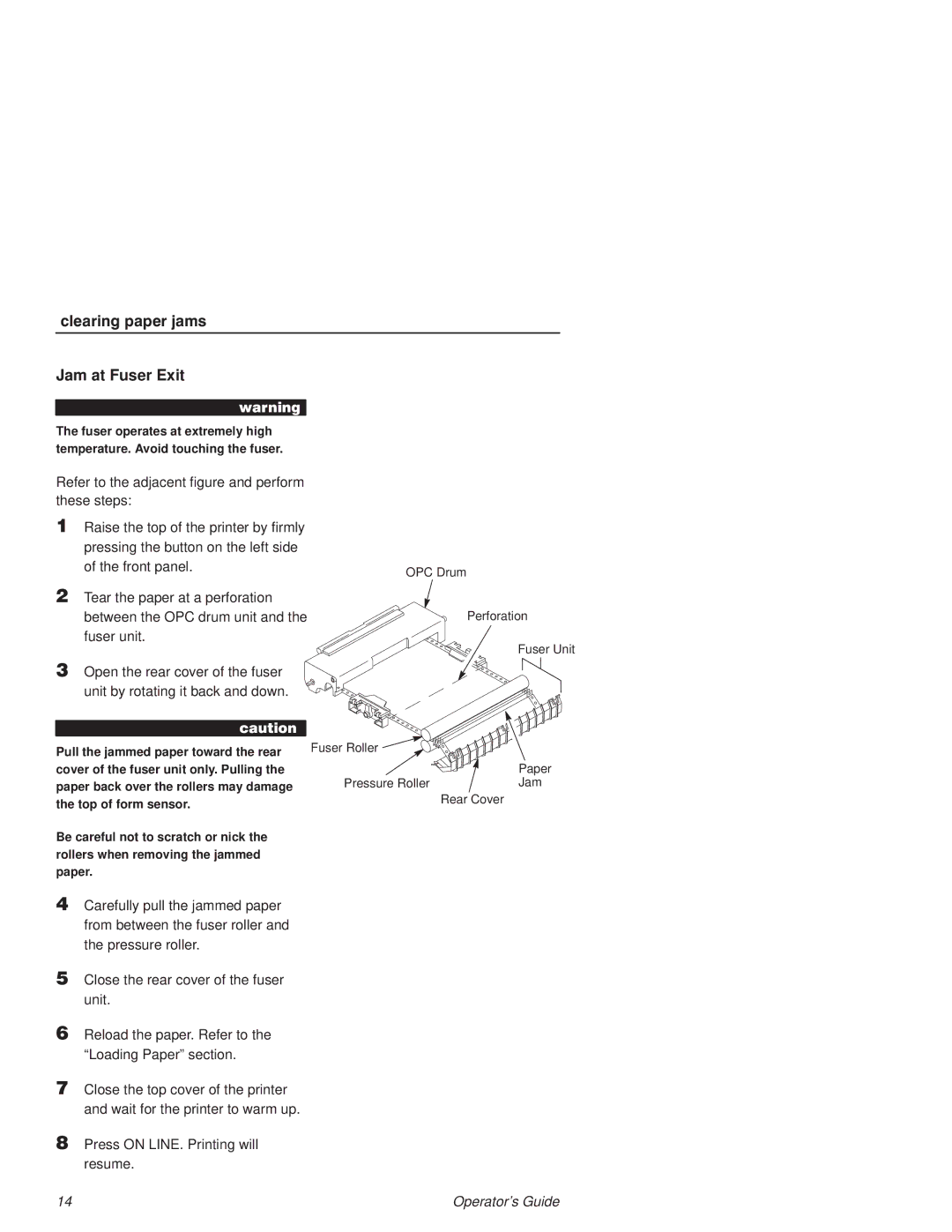 Printronix L1524 manual Jam at Fuser Exit 