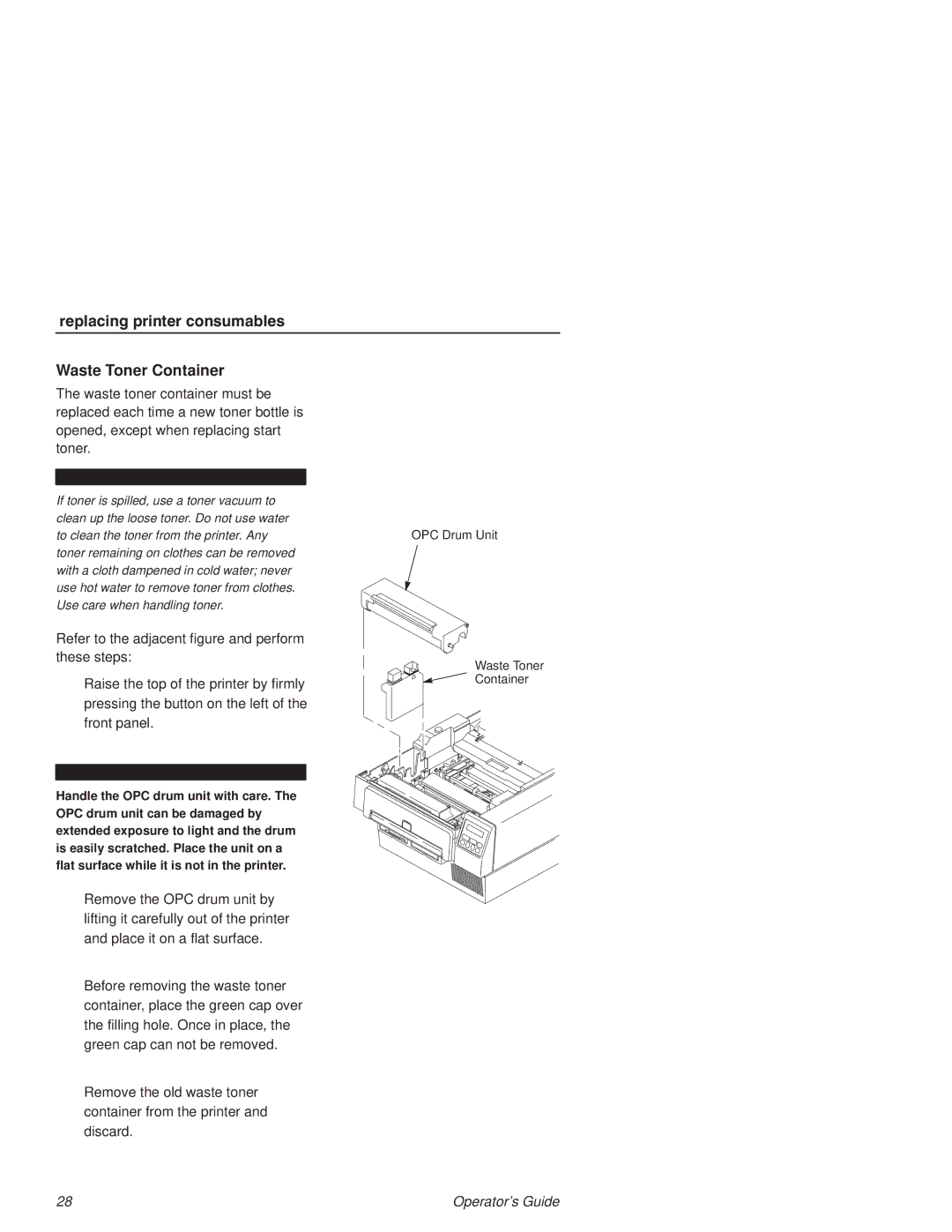 Printronix L1524 manual Waste Toner Container 