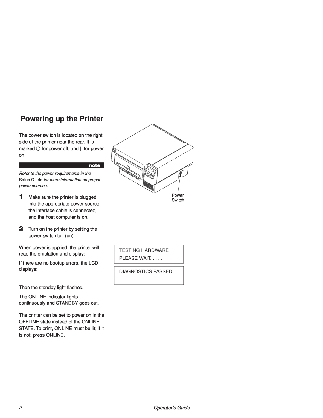 Printronix L1524 manual Powering up the Printer 