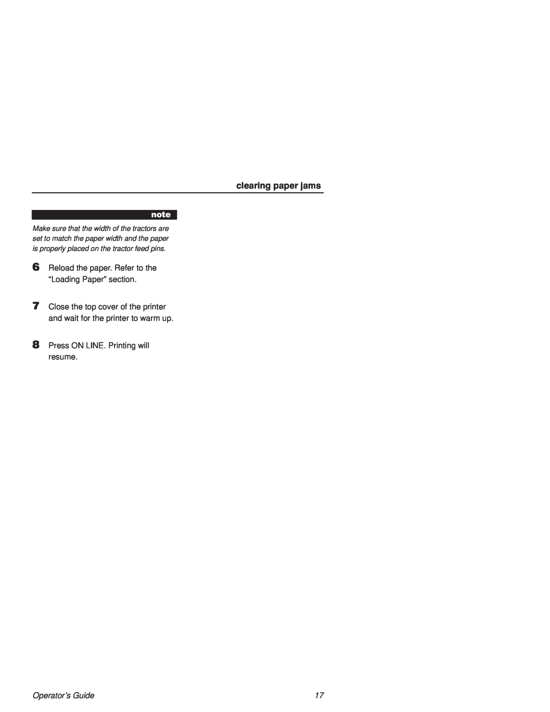 Printronix L1524 manual clearing paper jams, Operators Guide 
