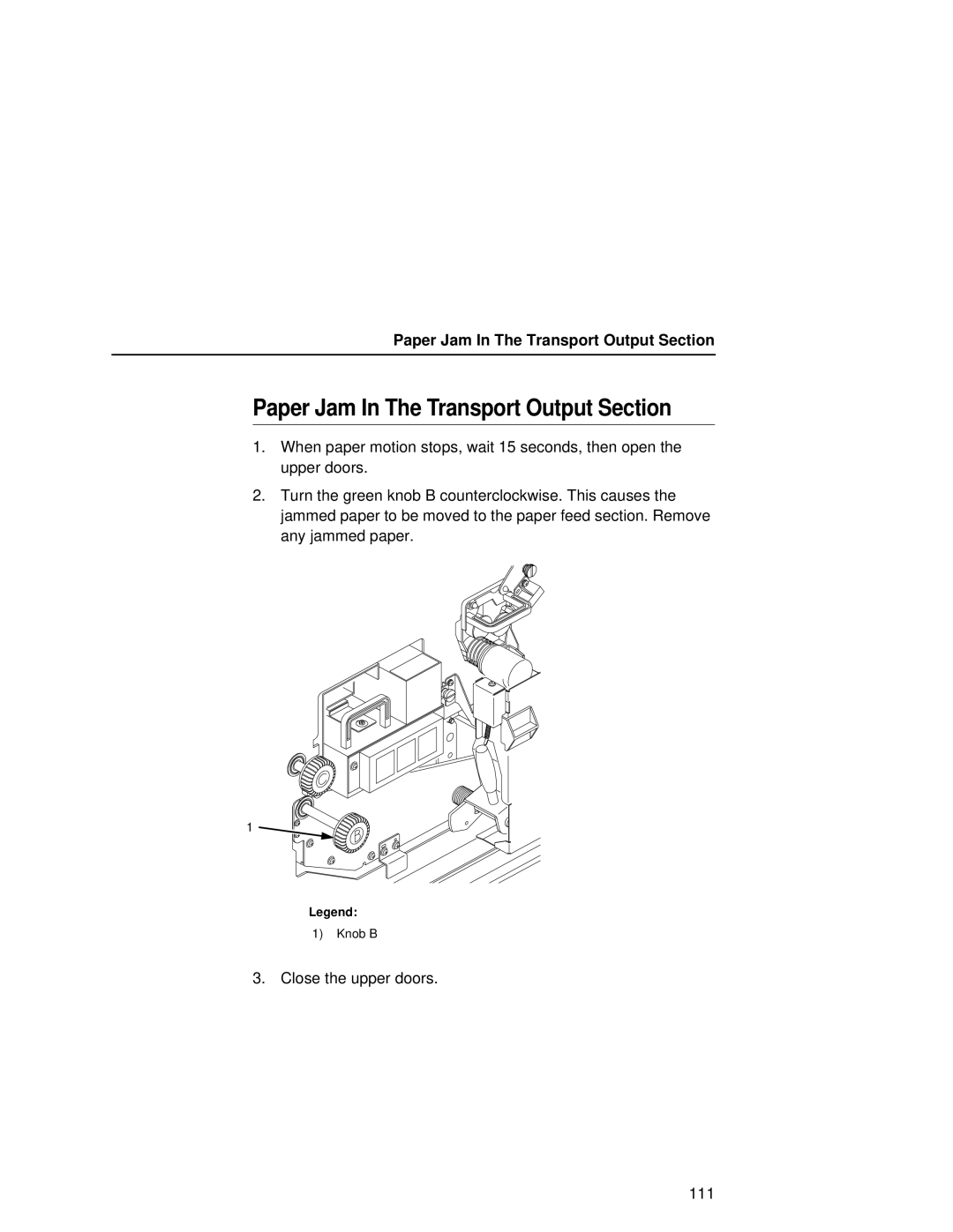 Printronix L5020 manual Paper Jam In The Transport Output Section 