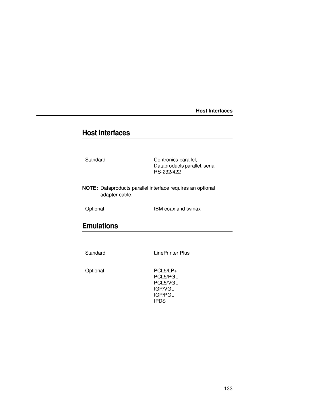 Printronix L5020 manual Host Interfaces 