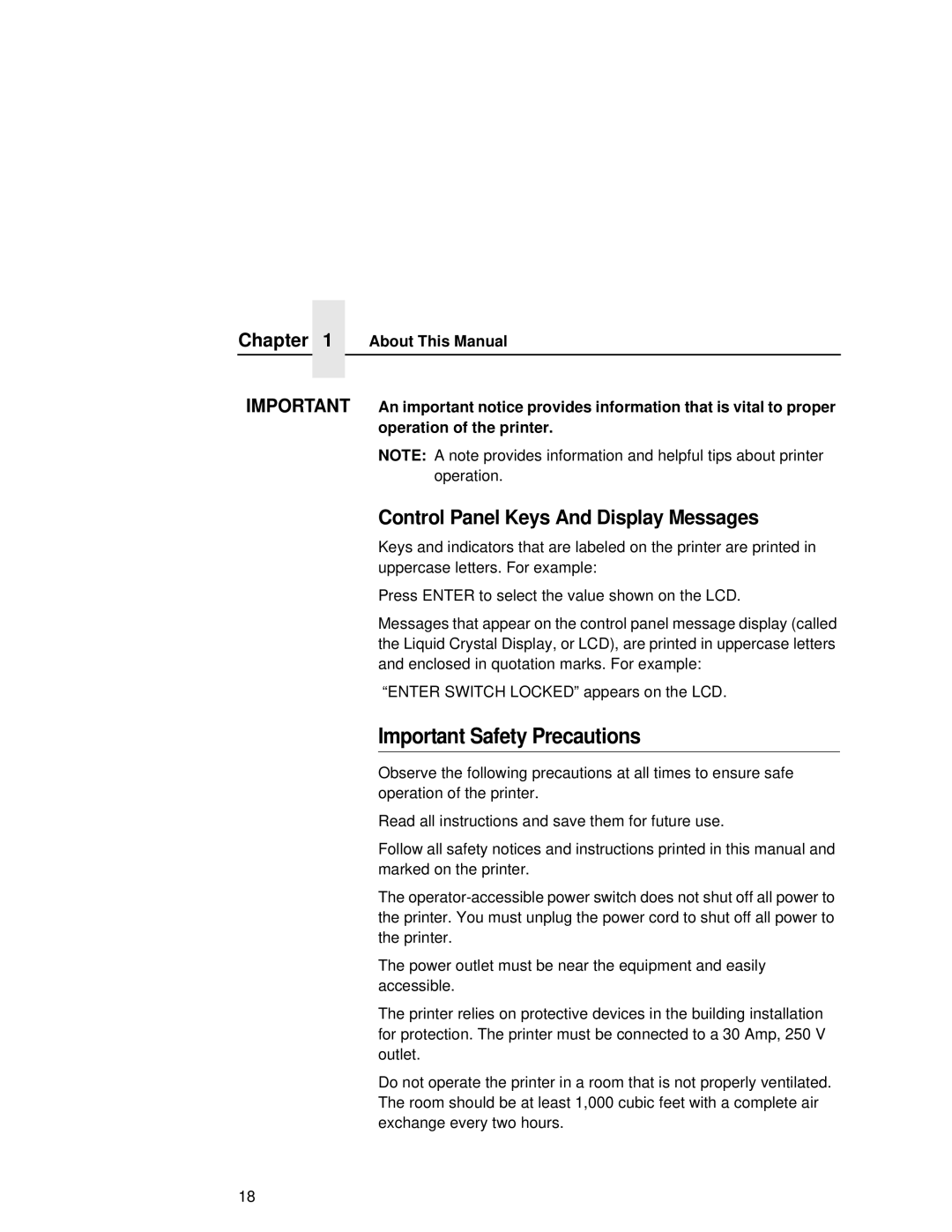 Printronix L5020 manual Important Safety Precautions 