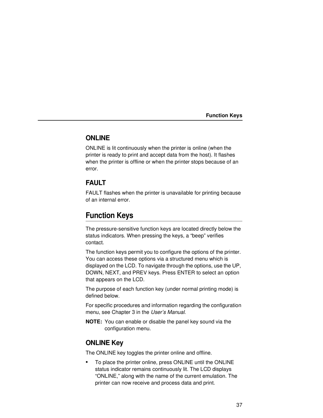 Printronix L5020 manual Function Keys 