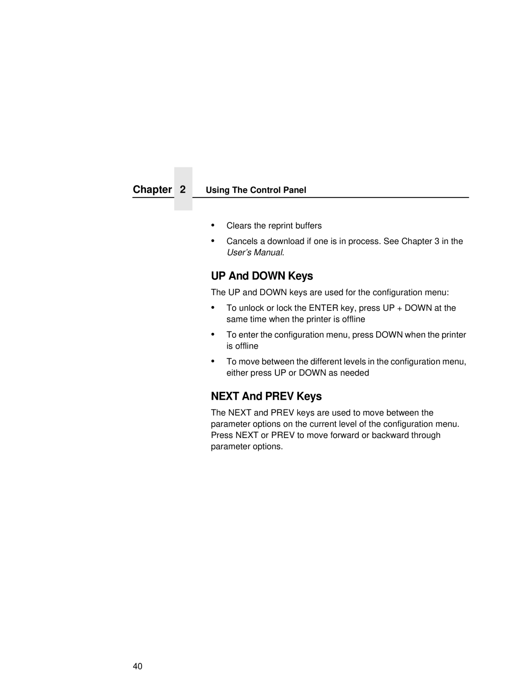 Printronix L5020 manual UP And Down Keys 