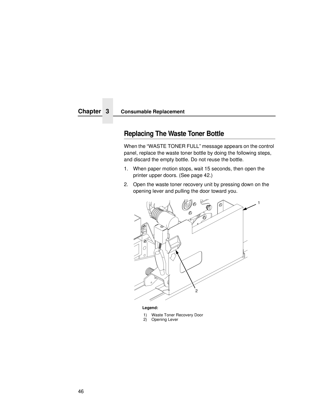 Printronix L5020 manual Replacing The Waste Toner Bottle 