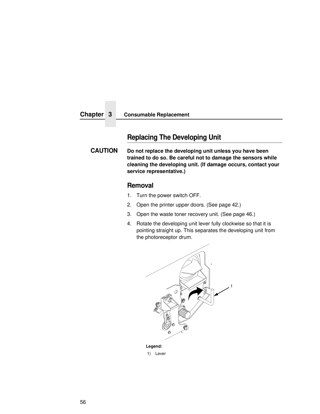 Printronix L5020 manual Replacing The Developing Unit 